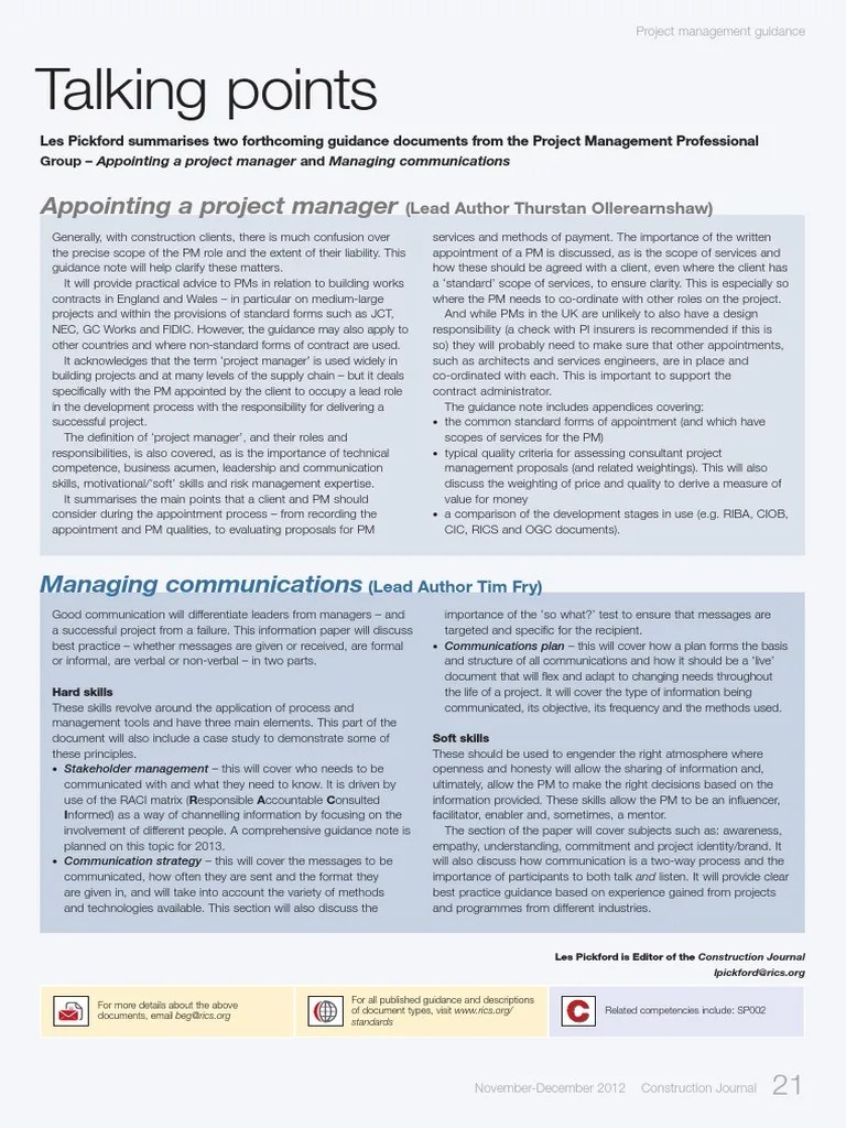 Talking points Project Management Project Manager