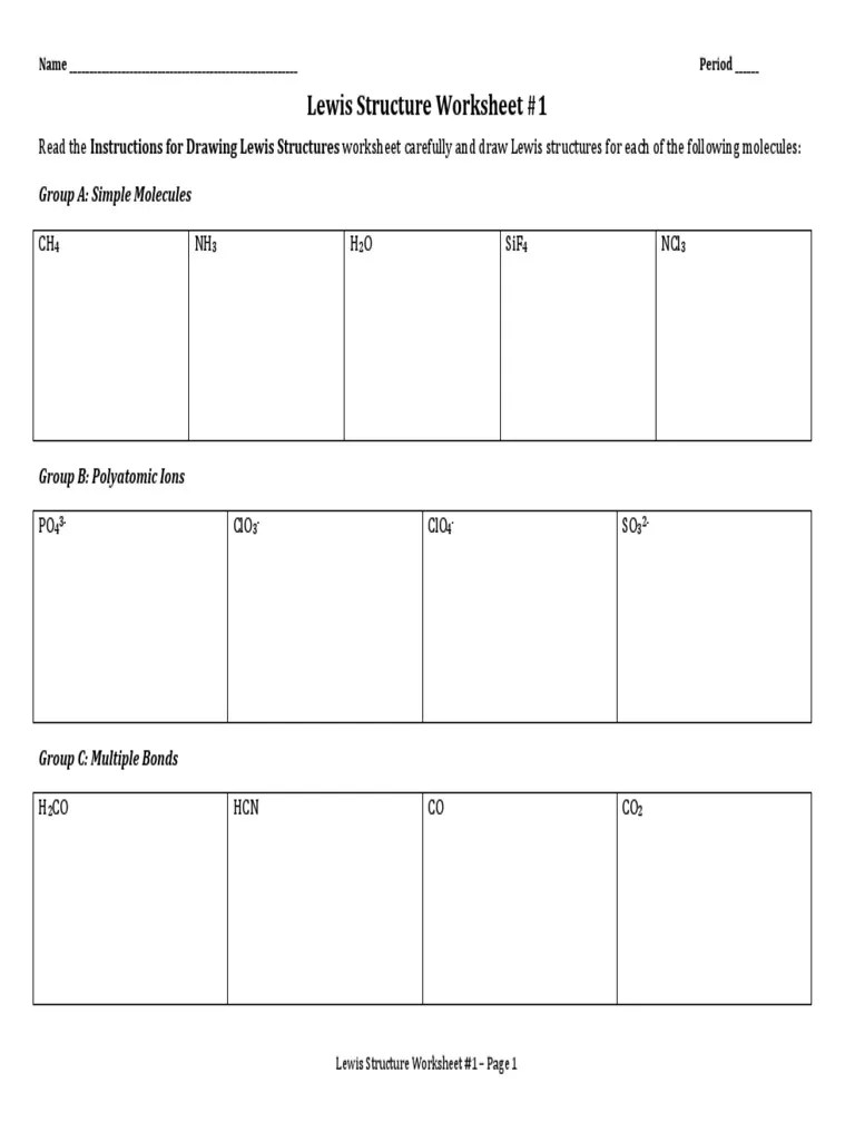 Lewis Structure Worksheet Molecules Ion