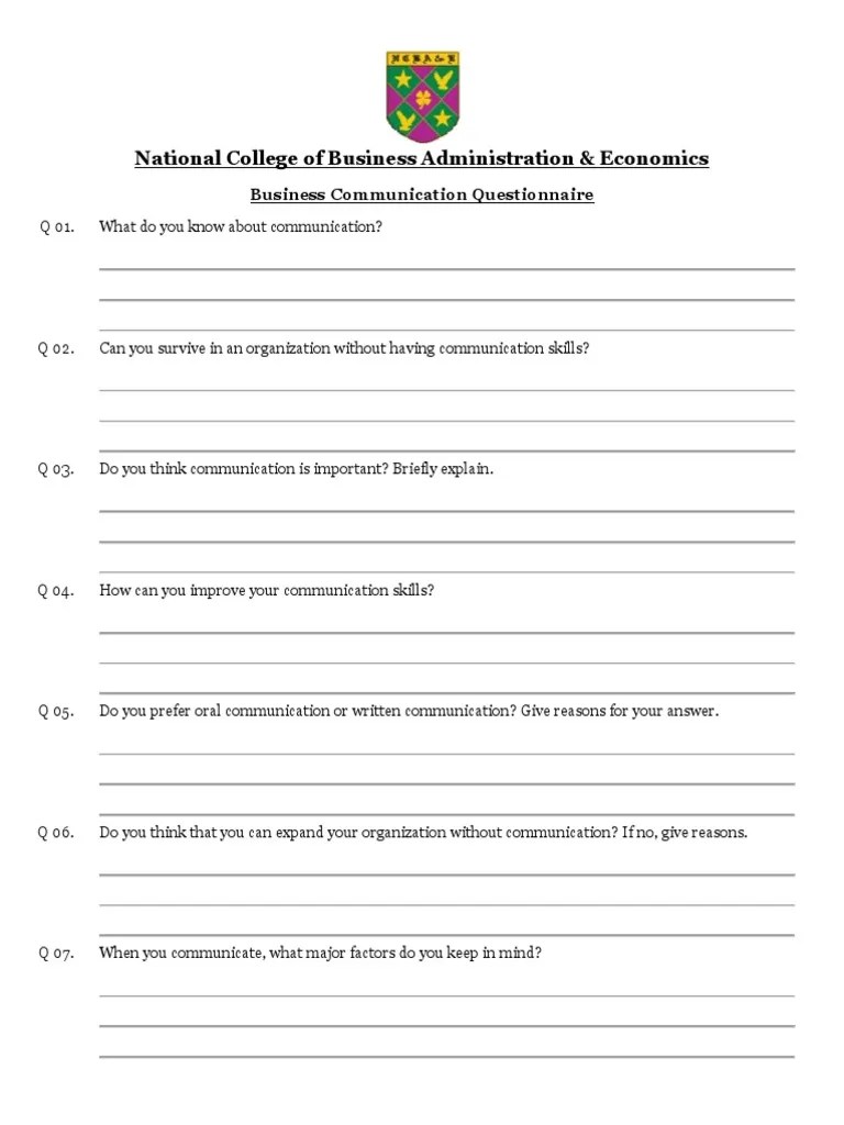 Business Communication Questionnaire