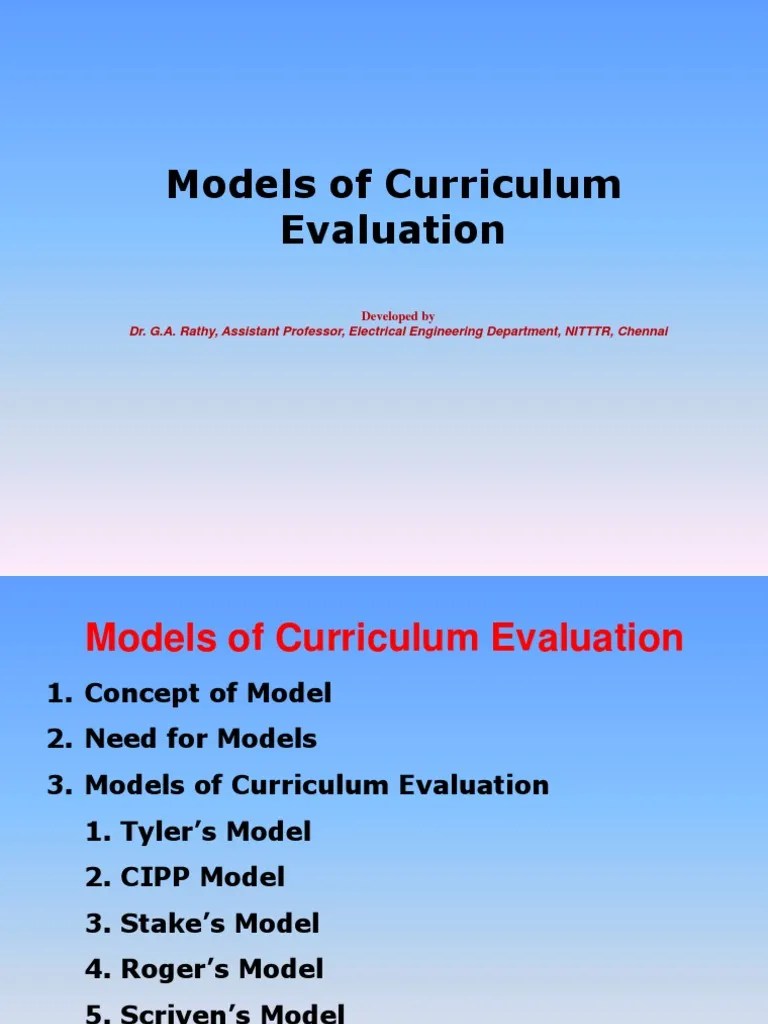 Models of Curriculum Evaluation PDF Conceptual Model Evaluation