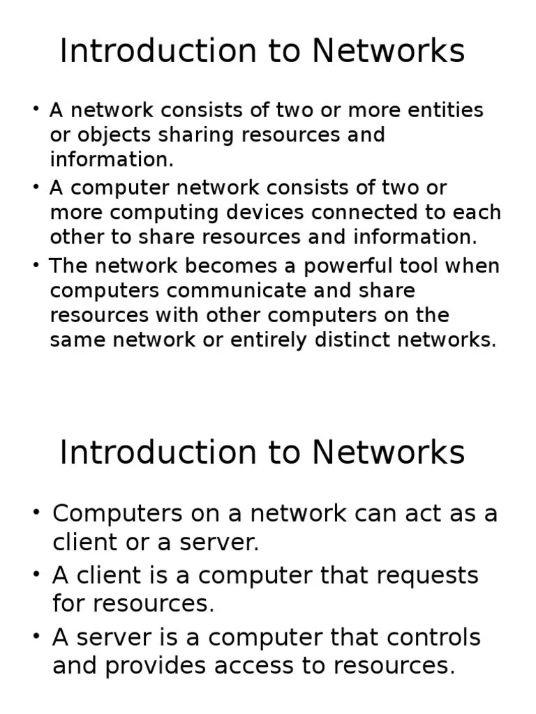Introduction To Networks PDF Network Topology Computer Network