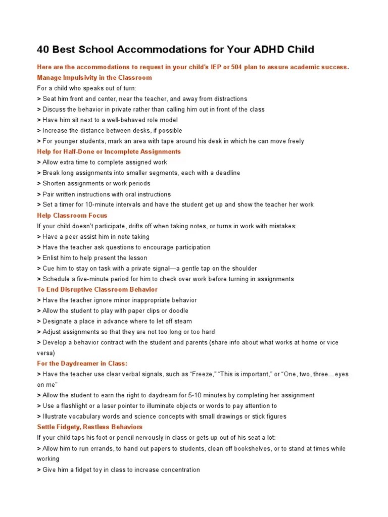 40 Best School for Your ADHD Child Homework Test (Assessment)