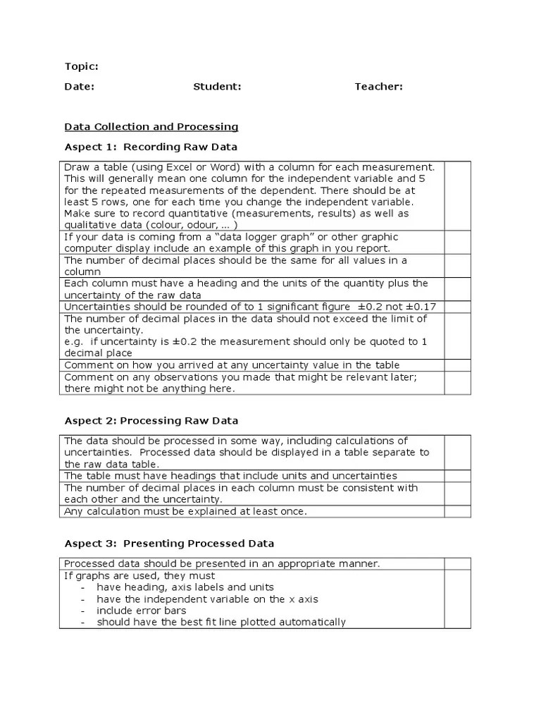 IB Chemistry Lab Report Checklist Experiment Uncertainty
