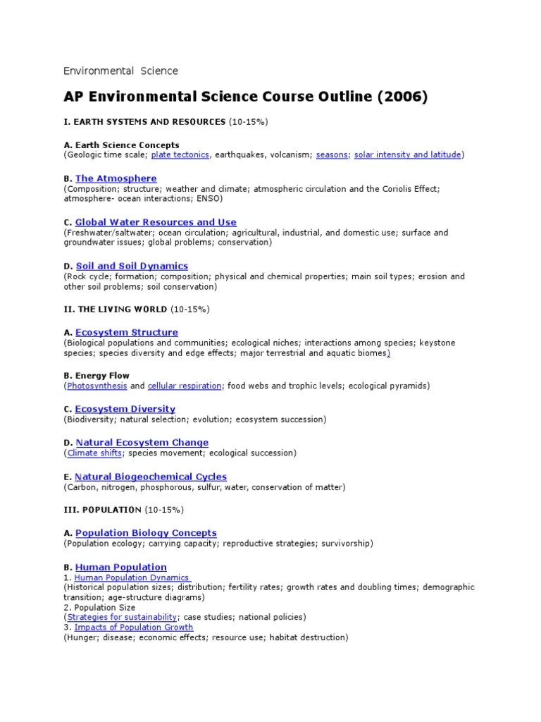 Environmental Science Course Outline Ecology Ecosystem