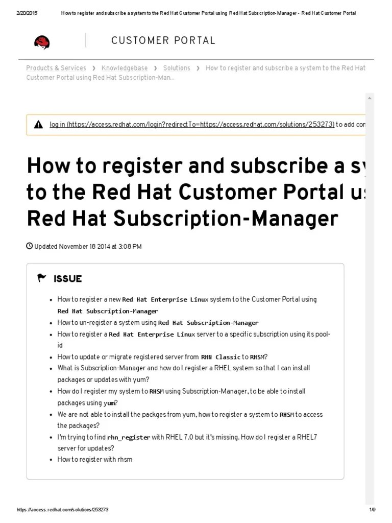 How To Register and Subscribe A System To The Red Hat Customer Portal