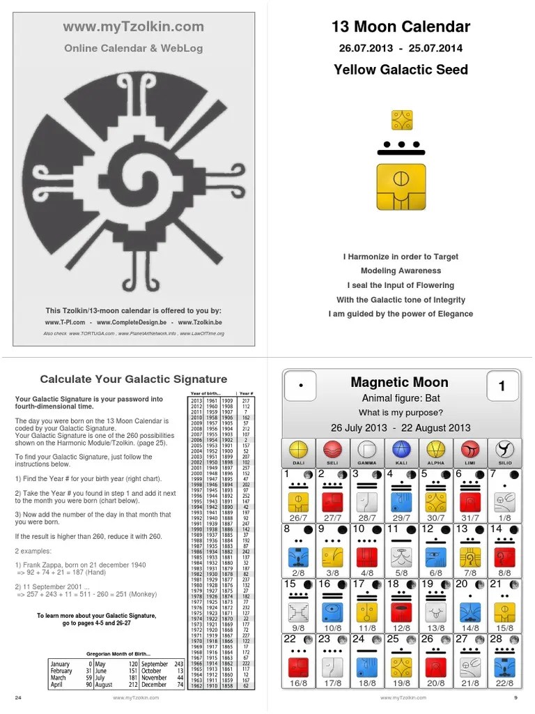 Tzolkin Calendar PDF Moon Sun