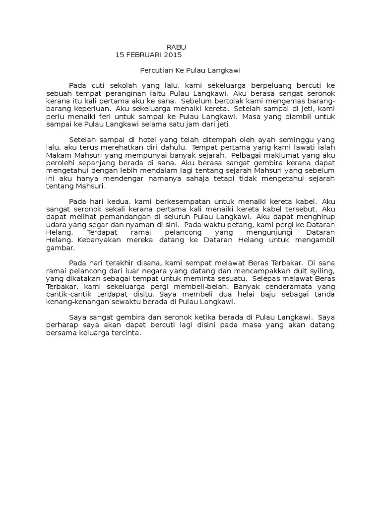 Contoh karangan bahasa inggeris tentang percutian. Karangan Bahasa Inggeris Pergi Bercuti