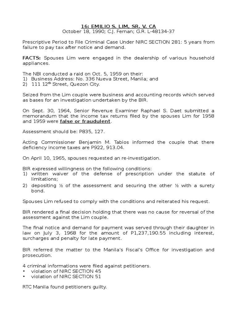 Emilio Vs CA PDF Statute Of Limitations Ex Post Facto Law