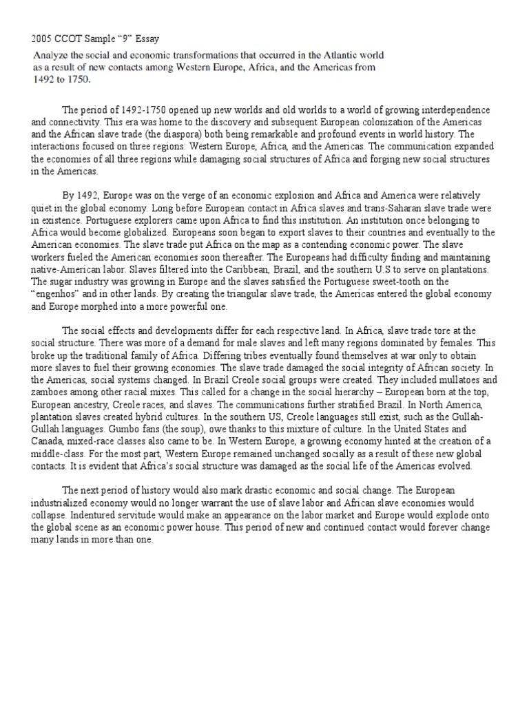 2005 CCOT Sample 9 Essay (1) History Of Slavery Slavery