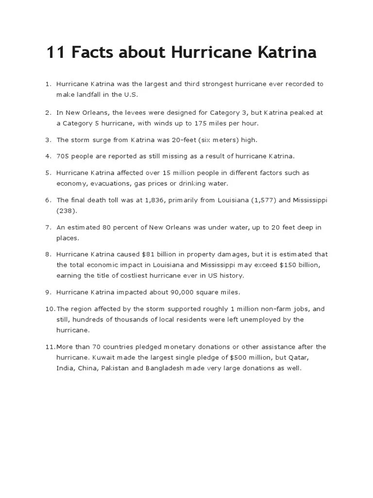 11 Facts About Hurricane Katrina PDF Hurricane Katrina Tropical