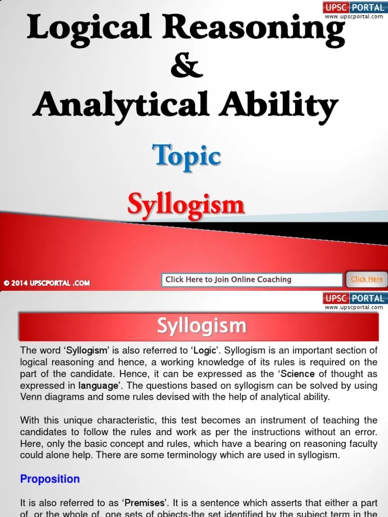 Logical Reasoning and Analytical Ability Syllogism 140401024135 Phpapp01 PDF PDF Proposition