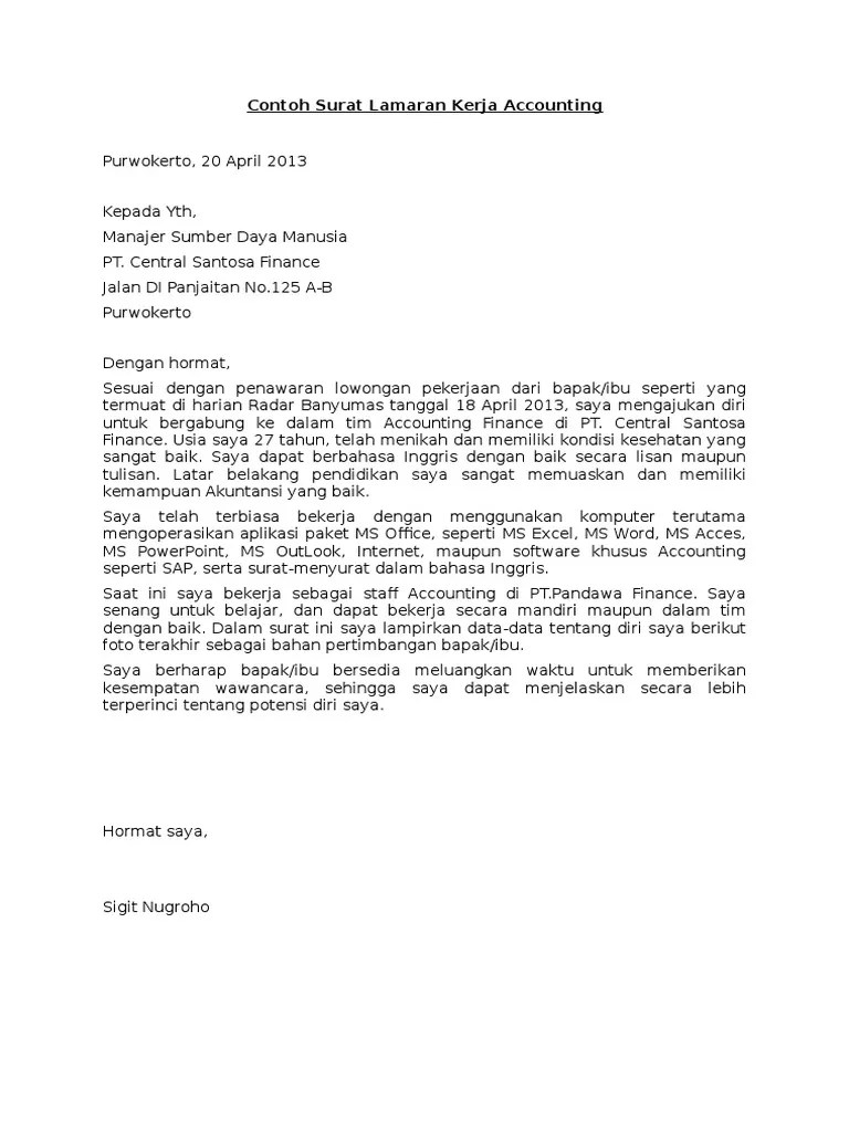 3 Contoh Surat Lamaran Kerja Accounting | PDF