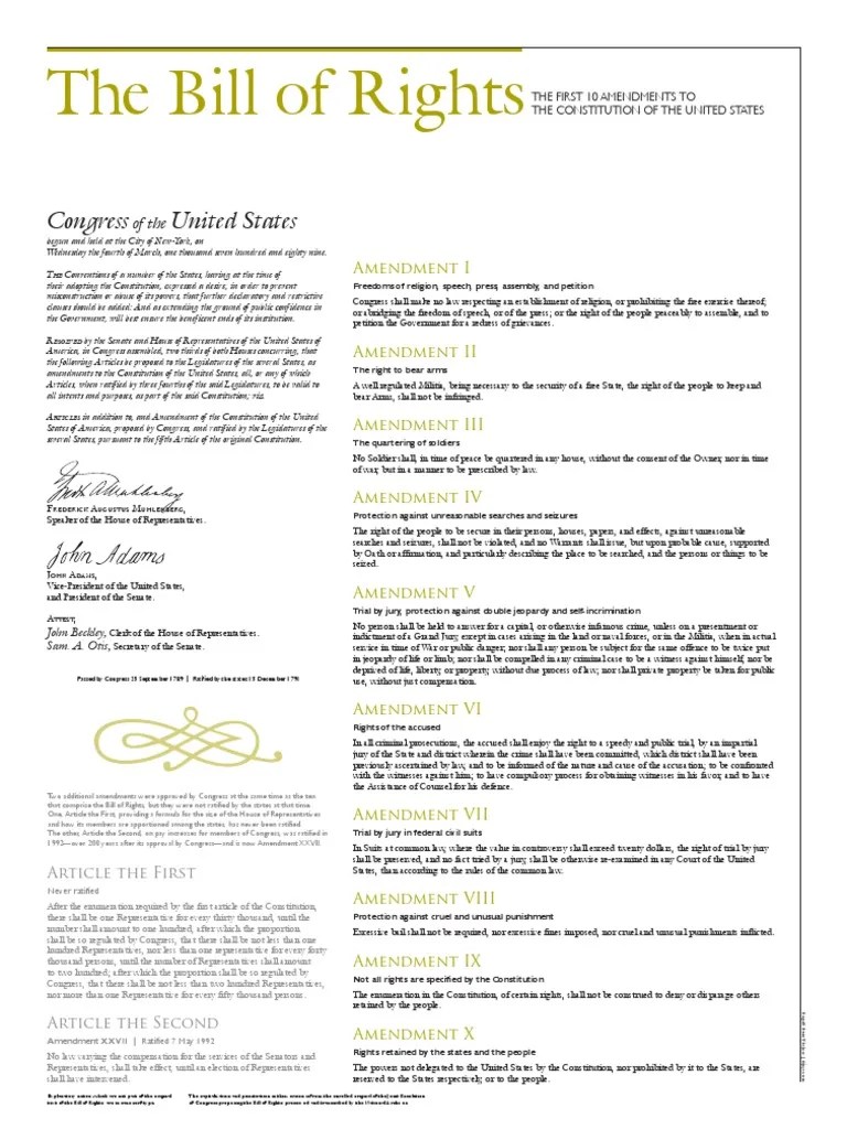 Bill of Rights (extended version): 18- by 24-inch print of the first 10