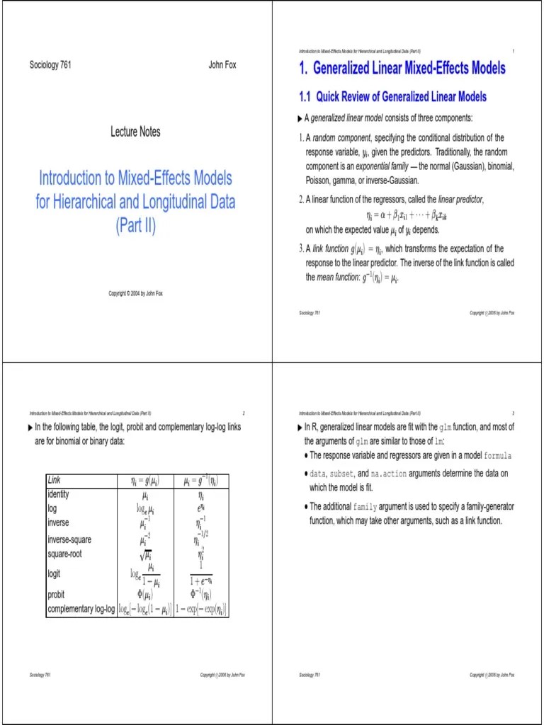 Introduction To MixedEffects Models For Hierarchical and Longitudinal