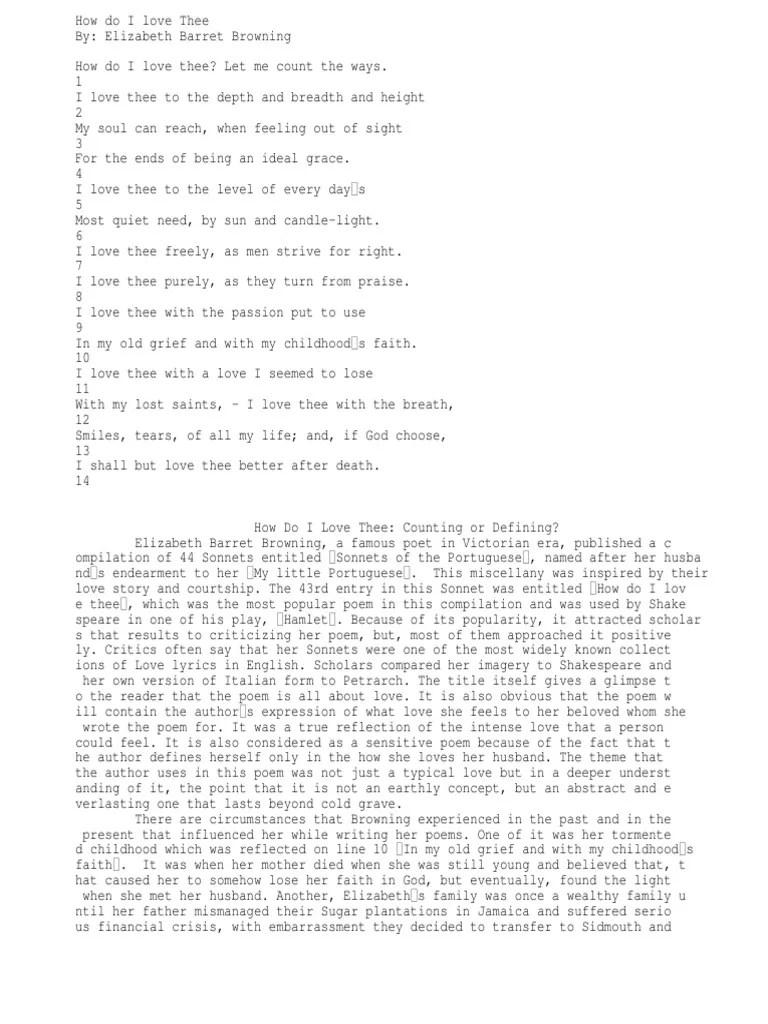 How do i love thee Let me count the ways Poetry