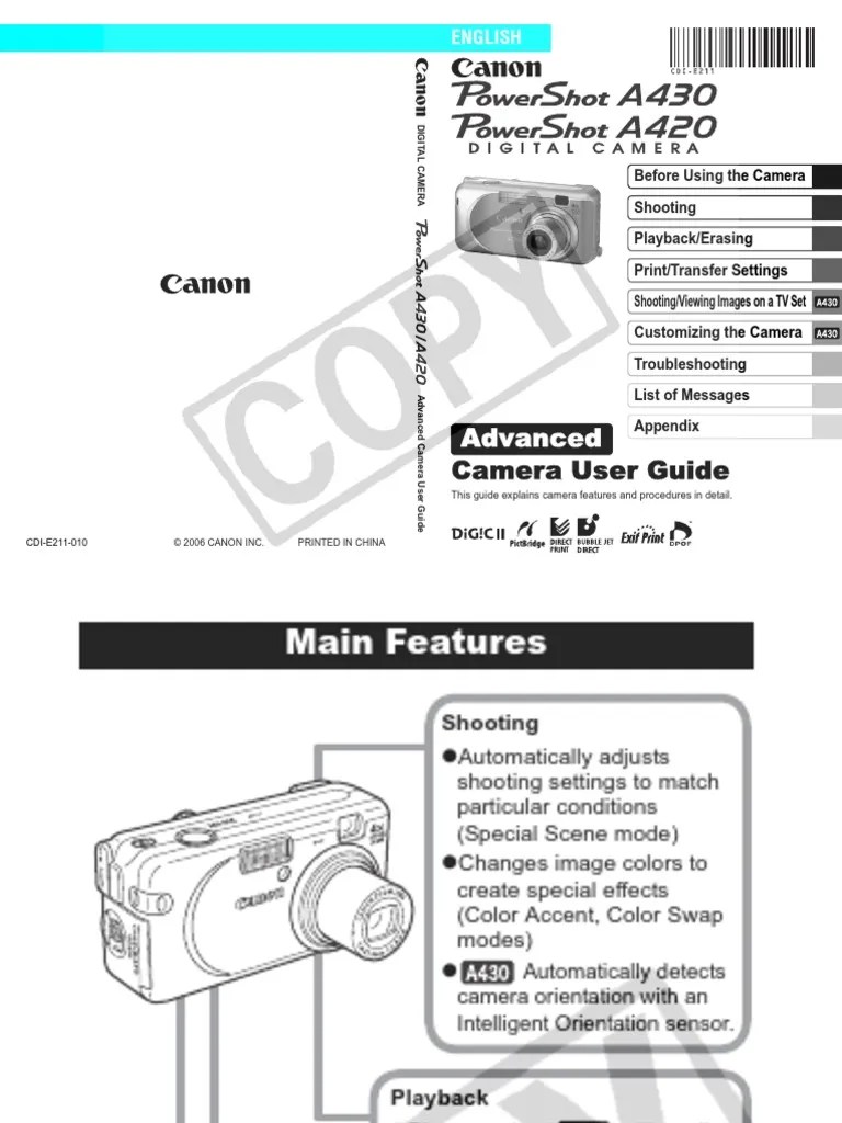 Canon PowerShot A430 Digital Camera User Manual Digital Camera Computer Monitor