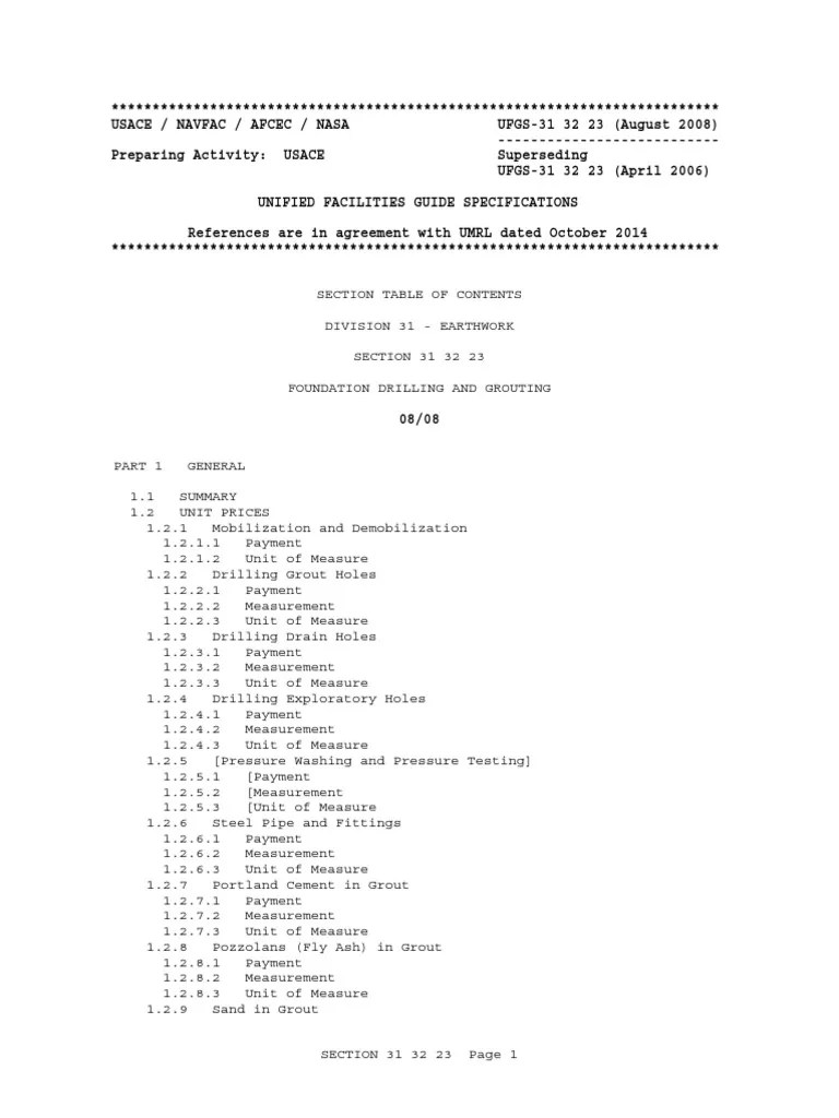 UFGS Specification (Technical Standard) Concrete
