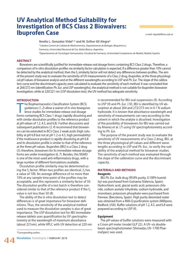 UV Analytical Method Suitability For Investigation of BCS Class 2