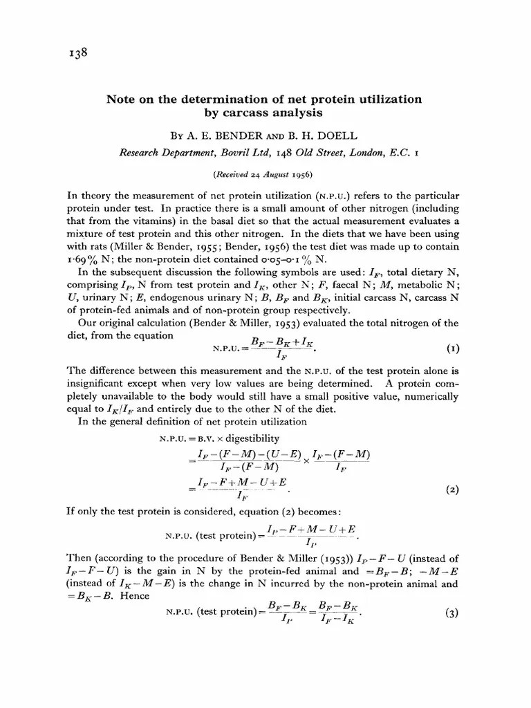 Note On The Determination of Net Protein Utilization by Carcass