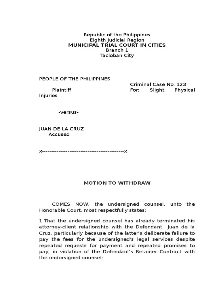 Motion to Withdraw as Counsel Lawyer Justice