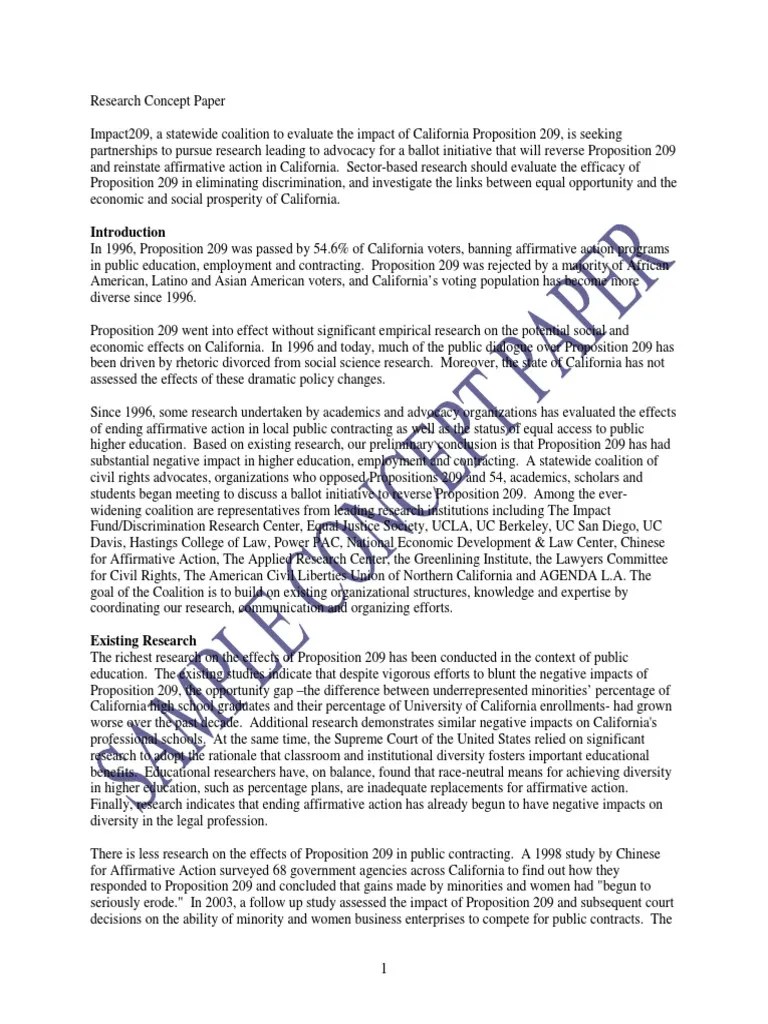 Sample Concept Paper Affirmative Action University Of California