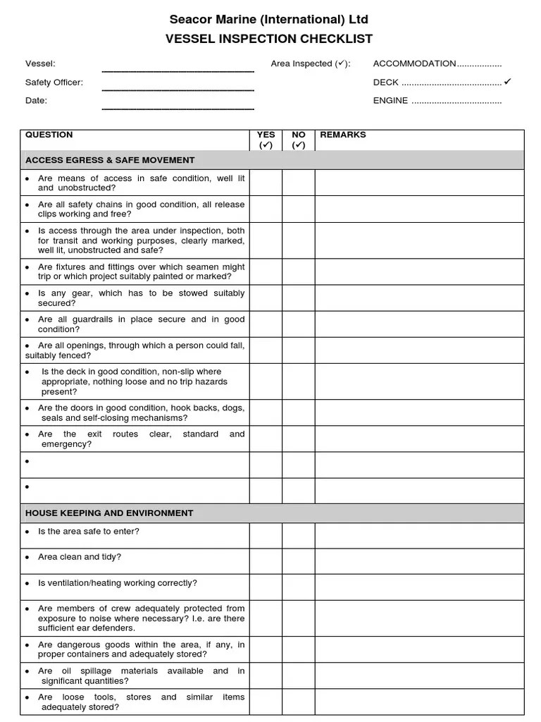 Vessel Inspection Checklist Refrigerator Electrical Connector