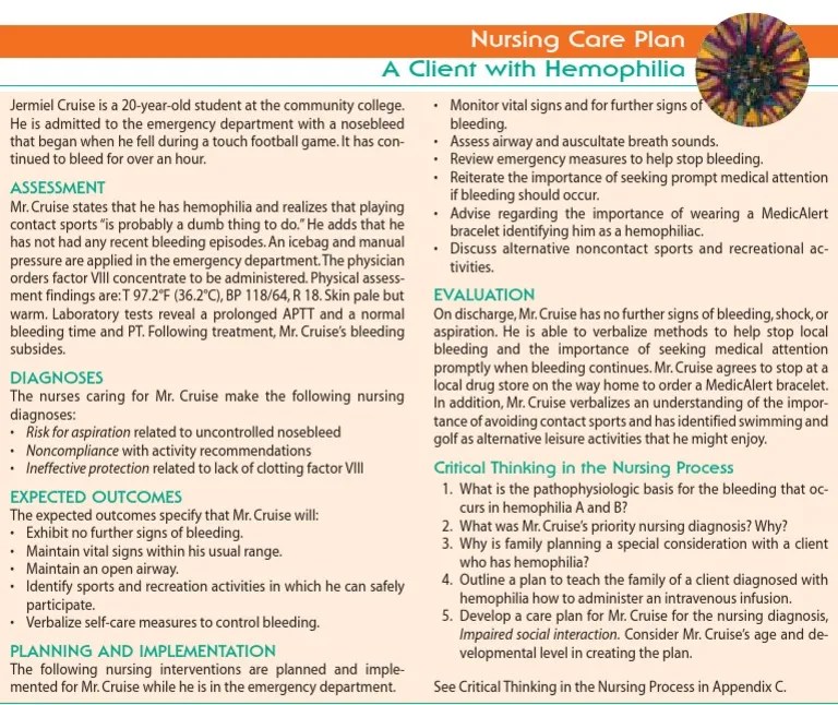 Nursing Care Plan a Client With Hemophilia White Blood Cell Bleeding