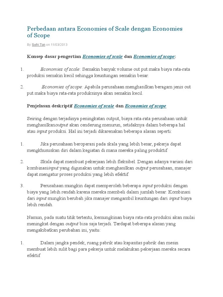 Perbedaan Antara Economies of Scale Dengan Economies Of