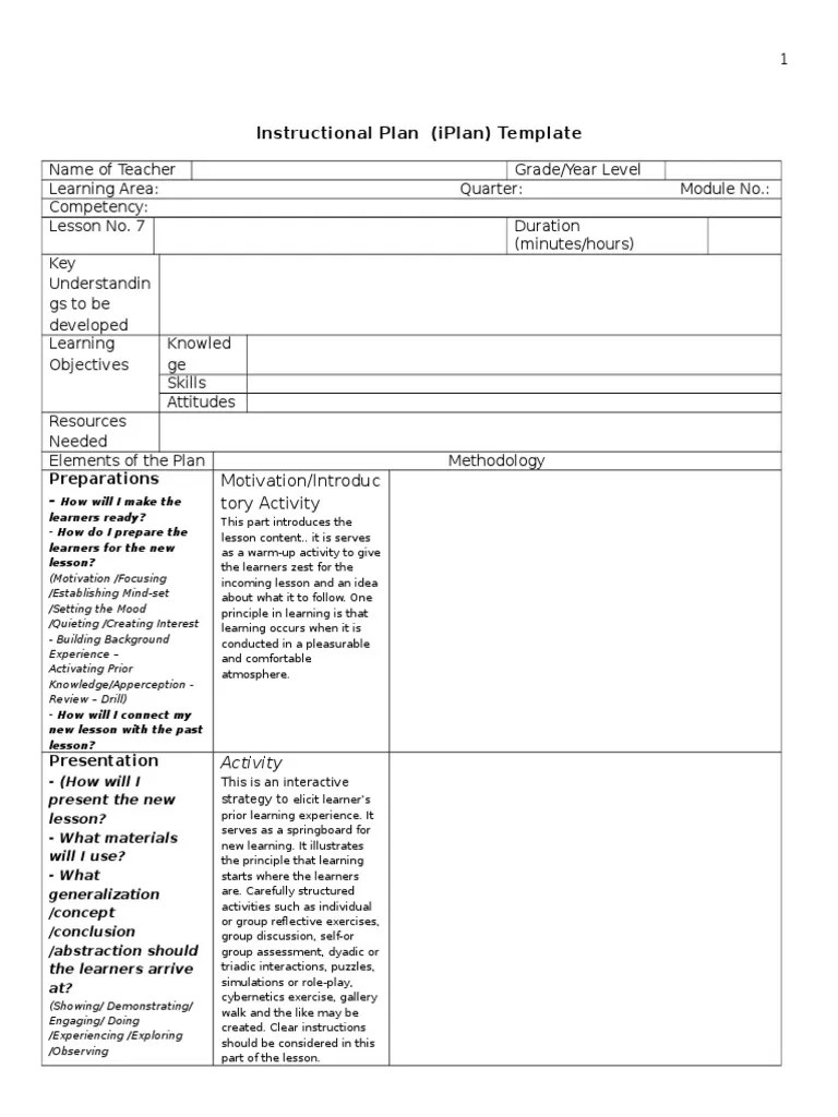 Instructional Plan Template (1) Critical Thinking