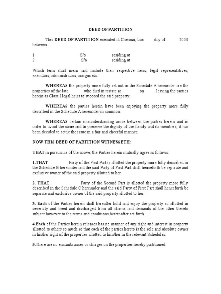 Deed of Partition Property Government