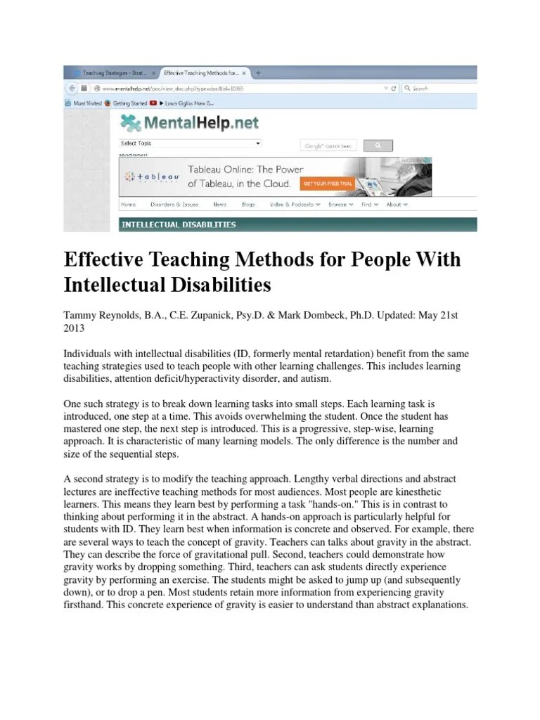 Teaching Strategies For Intellectual Disability