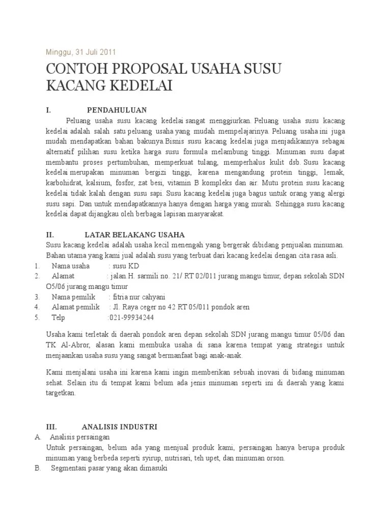 Contoh Proposal Usaha Susu Kacang Kedelai