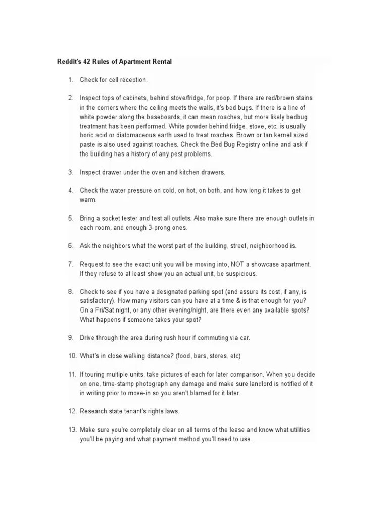 Reddit's 42 Rules of Apartment Rental Landlord Lease