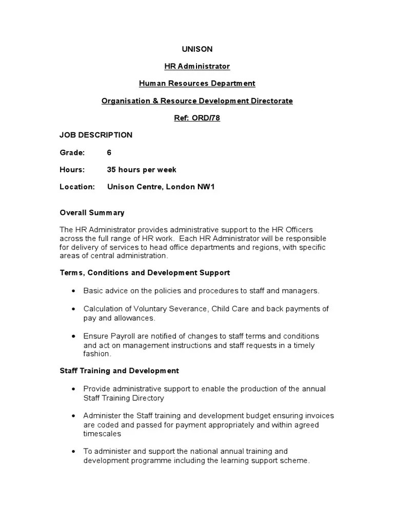 HR Administrator JD and JS Human Resources Employment