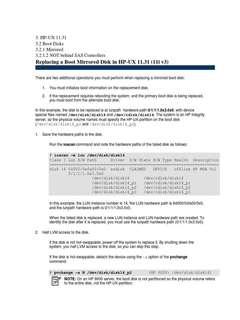 A StepbyStep Guide to Replacing a Mirrored Boot Disk in HPUX 11.31 While Maintaining System