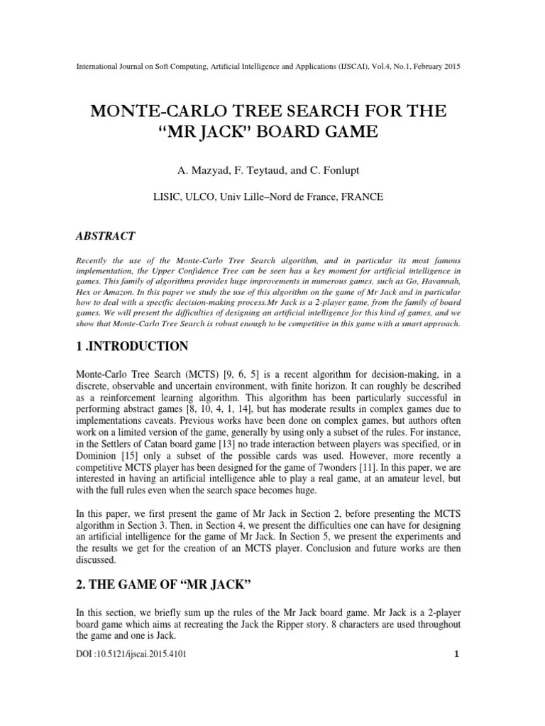 MonteCarlo Tree Search For The "MR Jack" Board Game PDF Artificial
