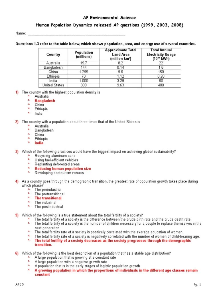 Human Population Test Review Answers Population Growth Economic Growth