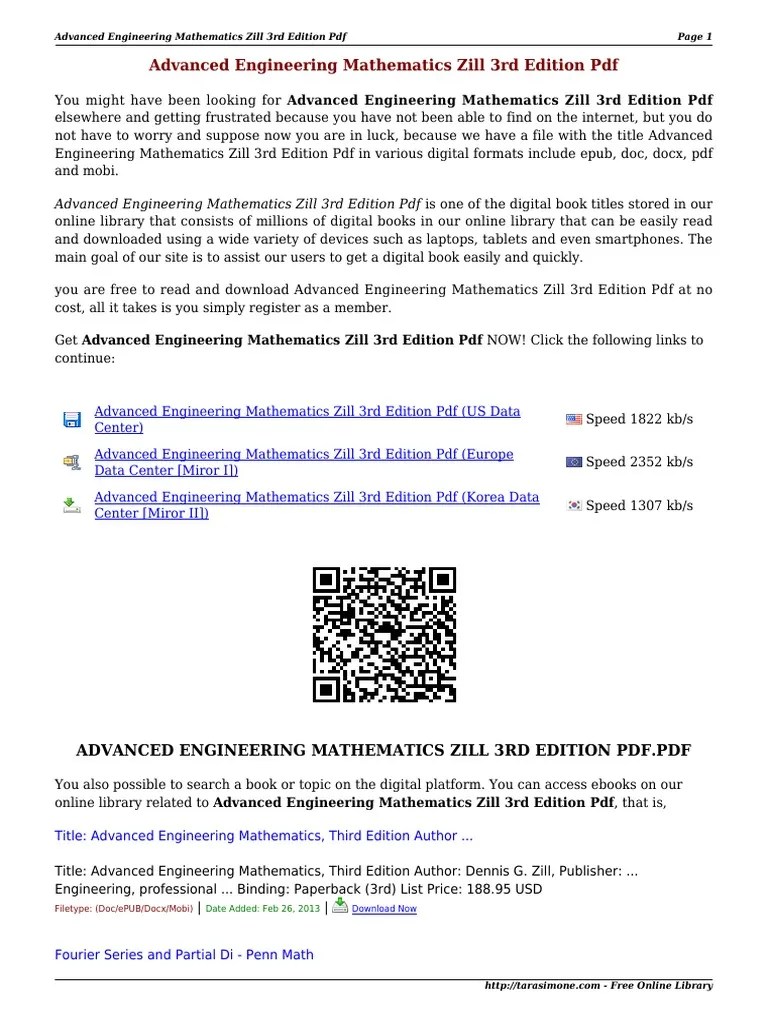 Advanced Engineering Mathematics Zill 3rd Edition PDF