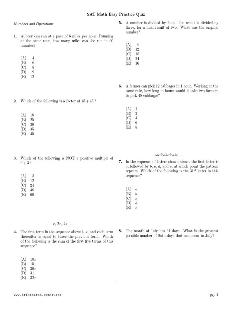 Sat Math Easy Practice Quiz Rectangle Sat