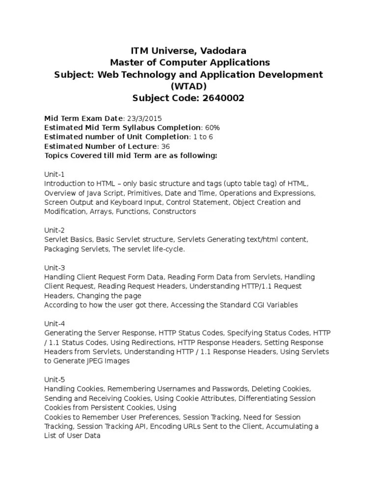wtad syllabus Java Servlet Http Cookie