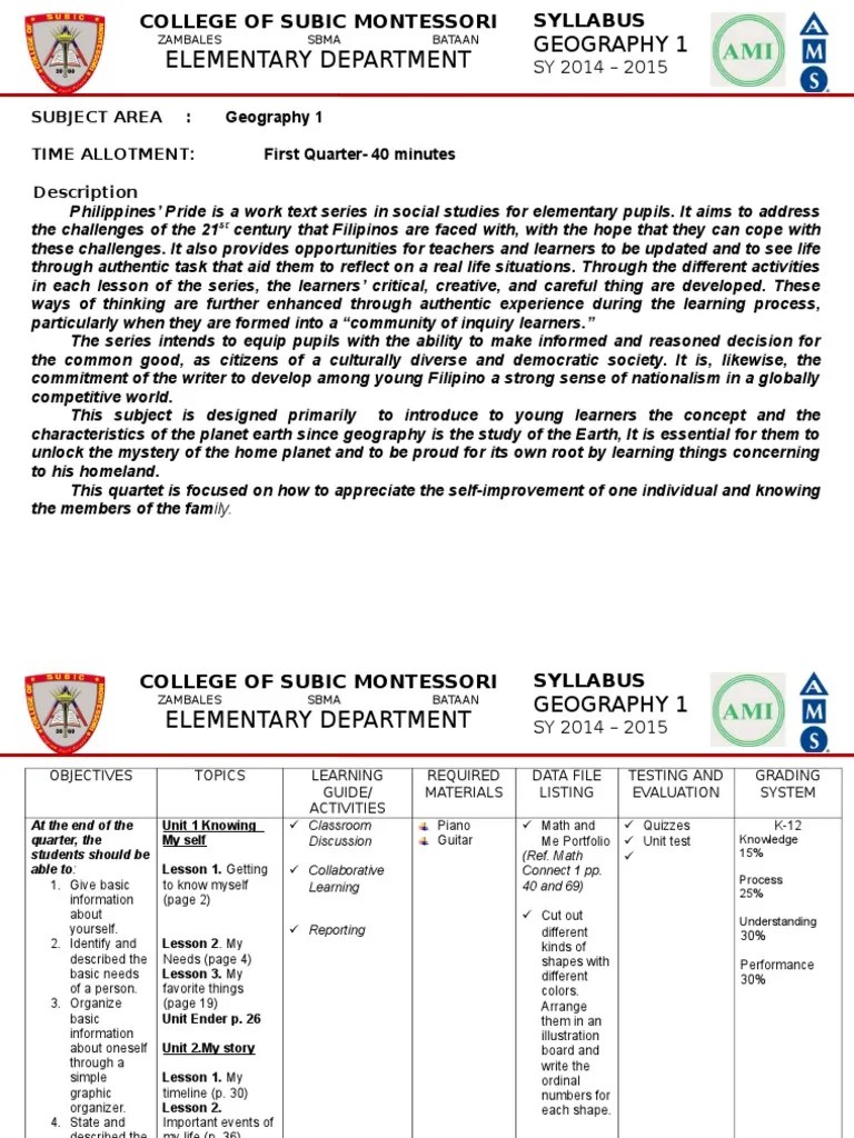 Geography Syllabus 2014 PDF Montessori Education Geography