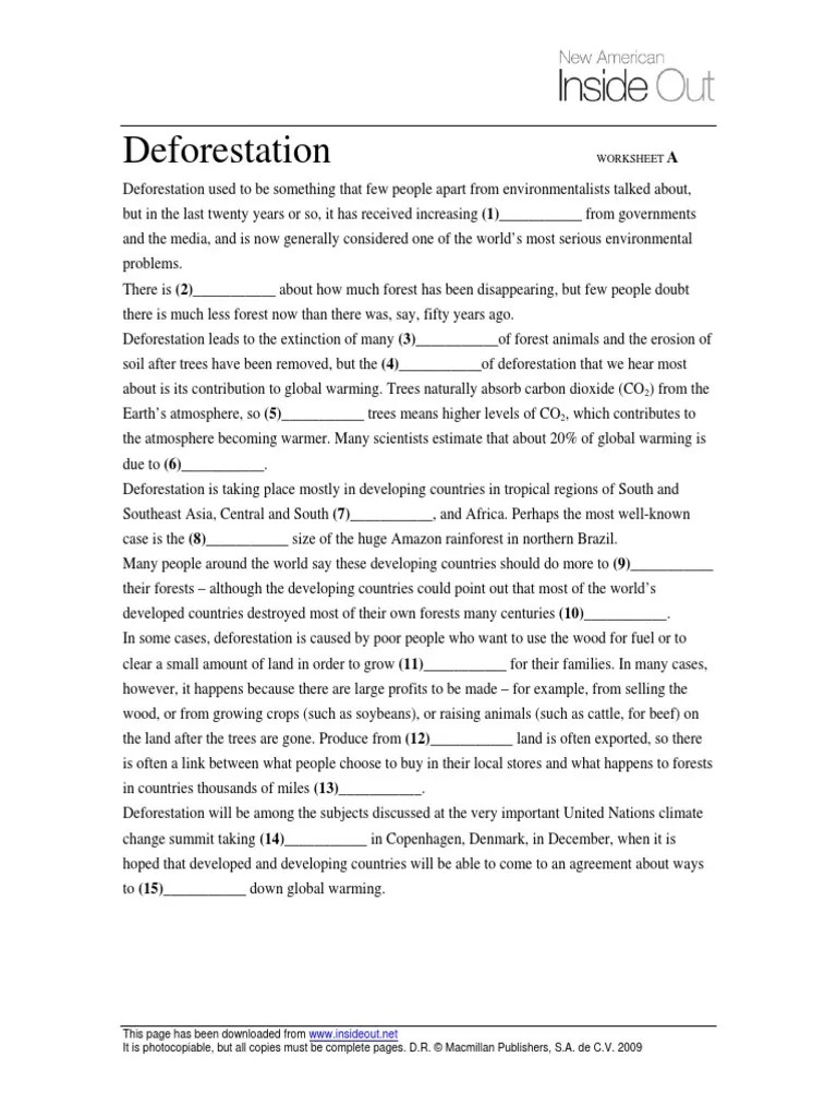 Deforestation Worksheet Deforestation Forests