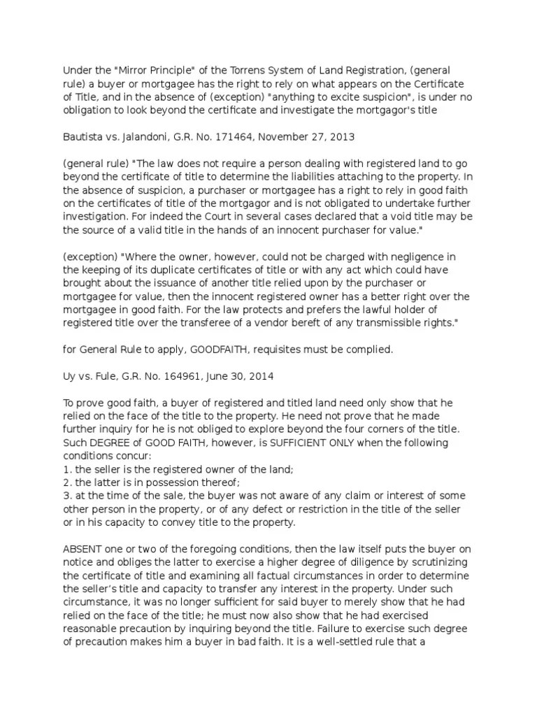 Mirror Doctrine PDF Mortgage Law Civil Law (Legal System)