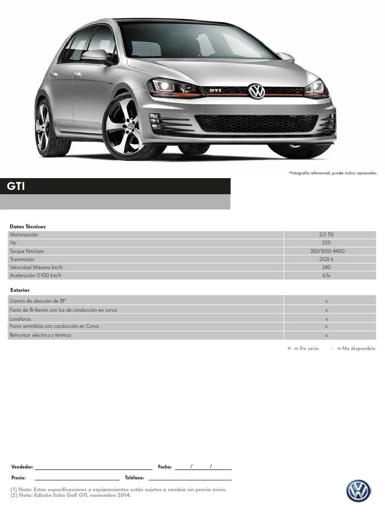 Ficha Técnica Golf GTI 2014 PDF