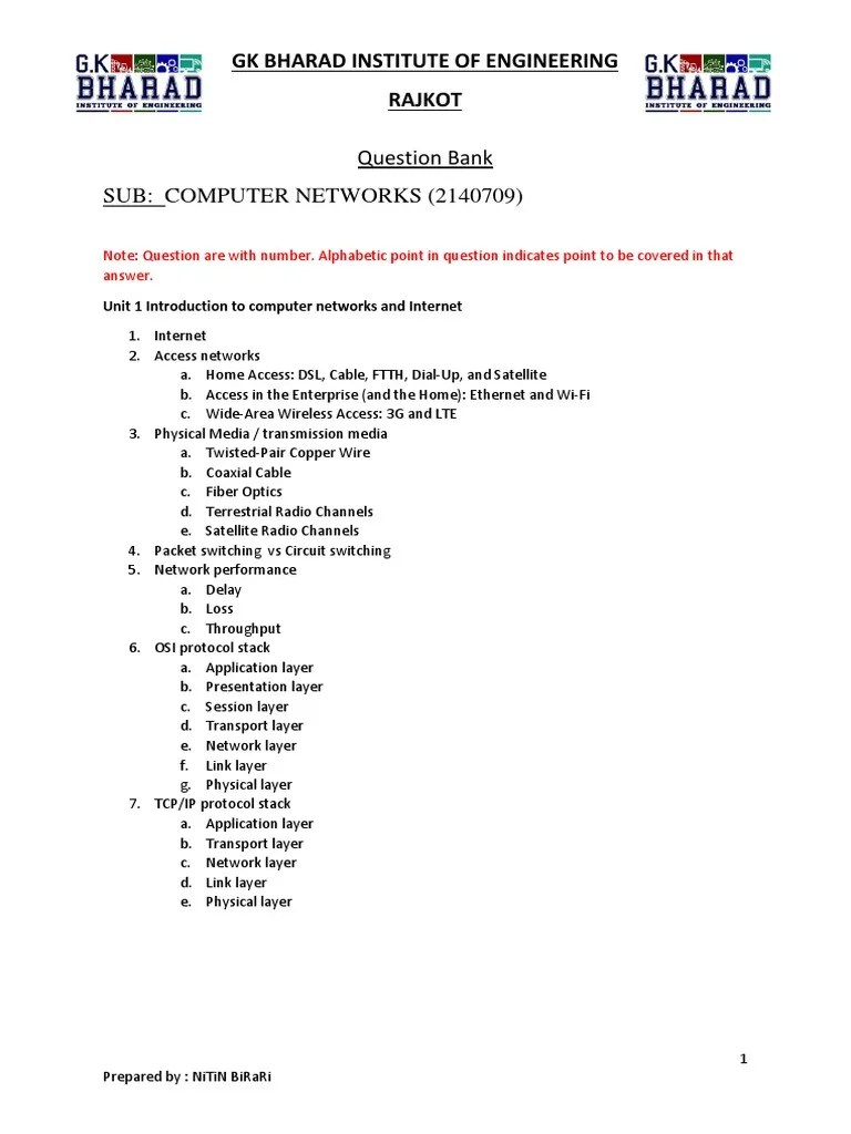 Computer Networks Question Bank PDF Transmission Control Protocol