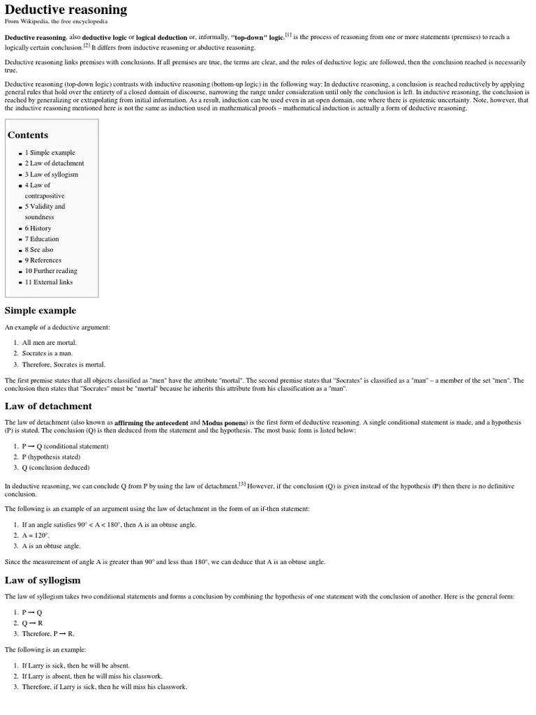 Deductive Reasoning Wikipedia, The Free Encyclopedia Deductive