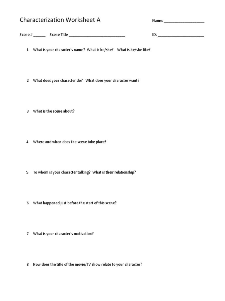 characterization worksheet a