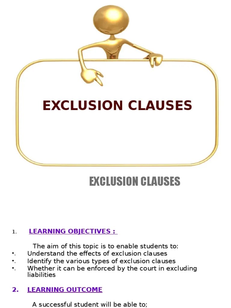 Exclusion Clauses Contractual Term Contract Law