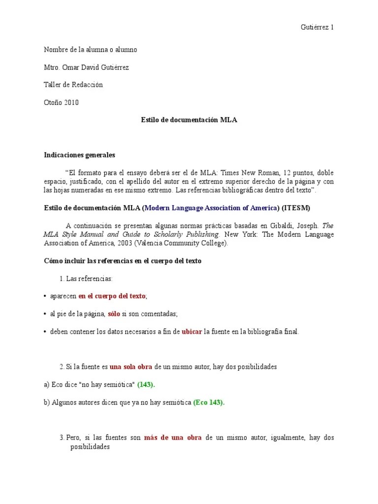 MLA Formato Comillas Bibliografía