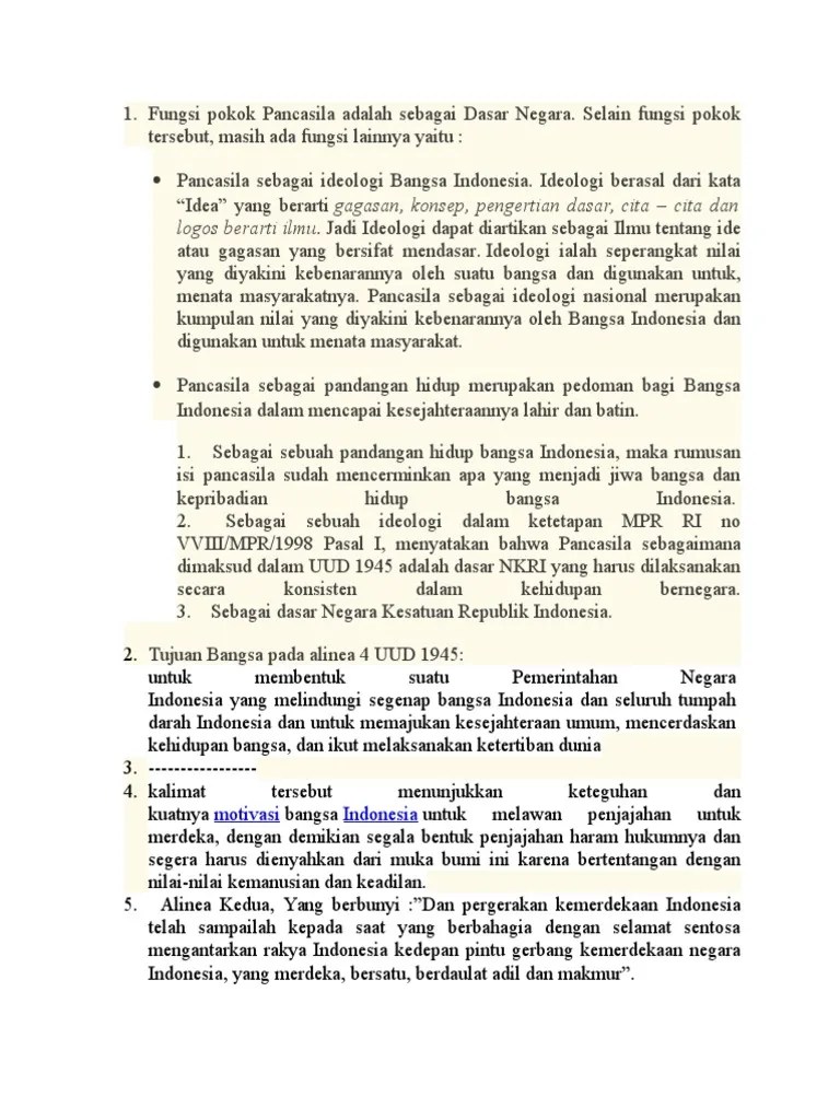 Fungsi Pokok Pancasila Adalah Sebagai Dasar Negara | PDF
